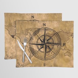 Destinations - Compass Rose and World Map Placemat