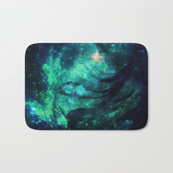 Turquoise Stars and Ribbons Bath Mat