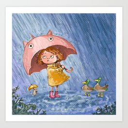 Rainy Day with Ducks Art Print