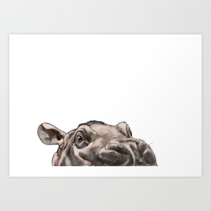 Peeking Baby Hippo Art Print