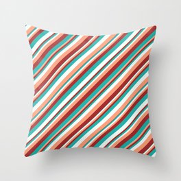 [ Thumbnail: Light Sea Green, Mint Cream, Light Salmon, and Brown Colored Striped Pattern Throw Pillow ]