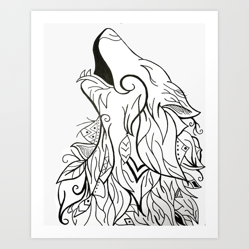 Tribal Tattoo Wolf | Black & White Pen | Original Artwork Art Print by Tattoo  Art & Designs by Ann Messina | Society6