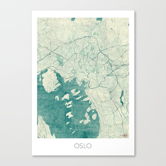 Oslo Map Blue Vintage Canvas Print