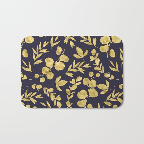 Golden Meadow Gold Leaves on Navy Bath Mat