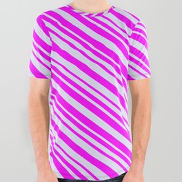[ Thumbnail: Fuchsia and Lavender Colored Stripes/Lines Pattern All Over Graphic Tee ]
