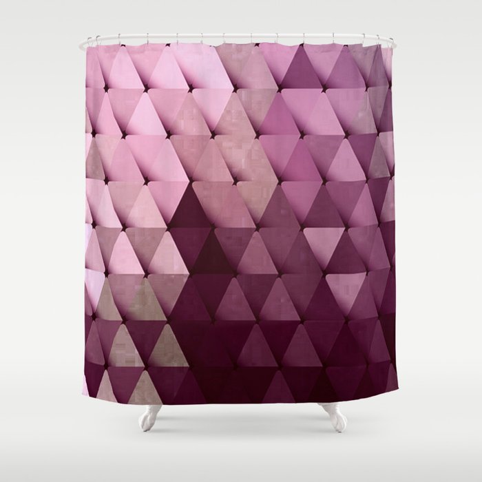 Triangles Rainbow Pink Cranberry Tan, Pink And Tan Shower Curtain