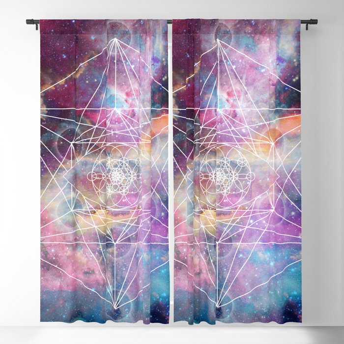 Watercolor and nebula sacred geometry  Blackout Curtain