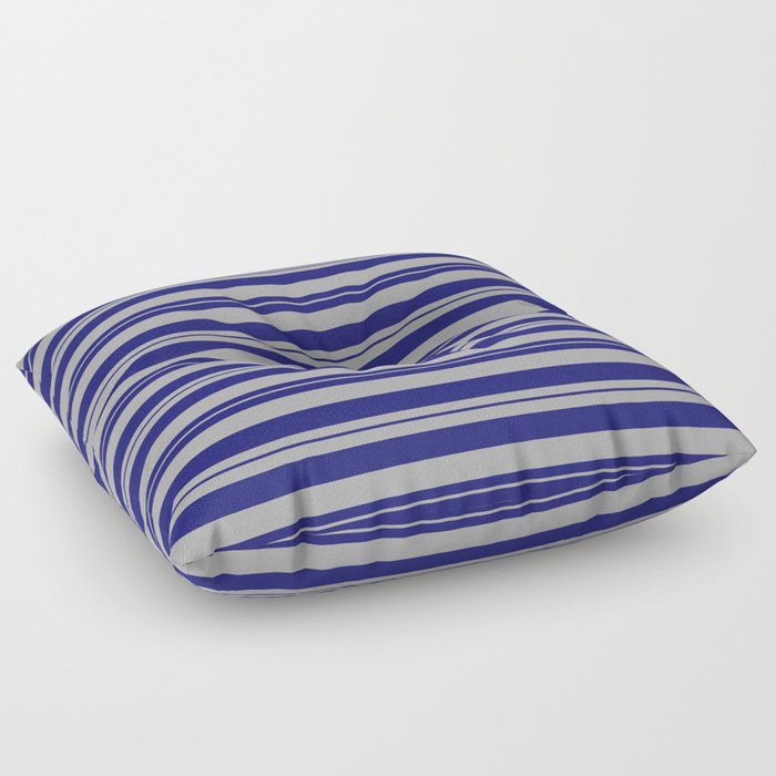 Dark Gray & Midnight Blue Colored Pattern of Stripes Floor Pillow