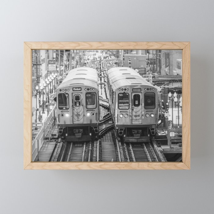 Black and White Chicago Train El Train above Wabash Ave the Loop Windy City Framed Mini Art Print