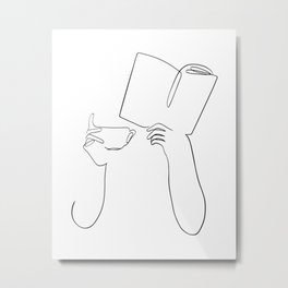Book & Coffee Metal Print | Female, Hands, Art, Line, Love, Happy, Minimal, Drawing, Illustration, Book 