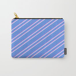 [ Thumbnail: Cornflower Blue, Violet, and Light Cyan Colored Lined Pattern Carry-All Pouch ]