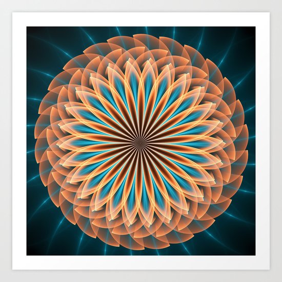 Floral mandala in orange and blue Art Print