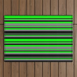 [ Thumbnail: Lime, Gray, and Black Colored Striped/Lined Pattern Outdoor Rug ]