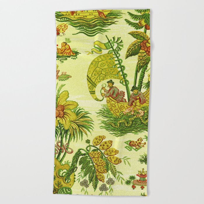 Chartreuse Chinoiserie Beach Towel