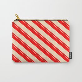 [ Thumbnail: Red & Bisque Colored Pattern of Stripes Carry-All Pouch ]