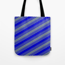 [ Thumbnail: Blue & Slate Gray Colored Stripes Pattern Tote Bag ]
