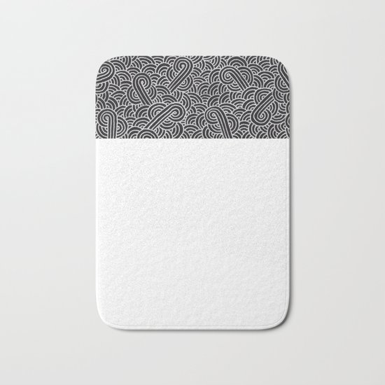 Black and faux silver swirls doodles Bath Mat
