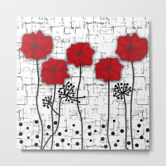 Poppies red n white background . Metal Print