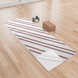[ Thumbnail: White, Green & Orchid Colored Pattern of Stripes Yoga Towel ]
