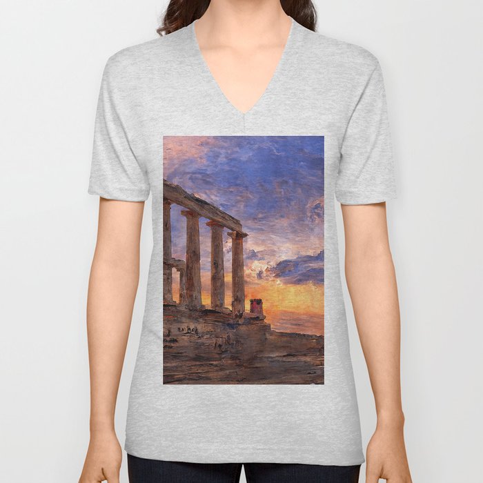 Greek Temple by the Sea V Neck T Shirt