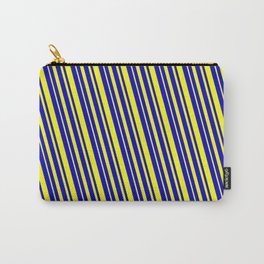 [ Thumbnail: Blue & Yellow Colored Striped/Lined Pattern Carry-All Pouch ]