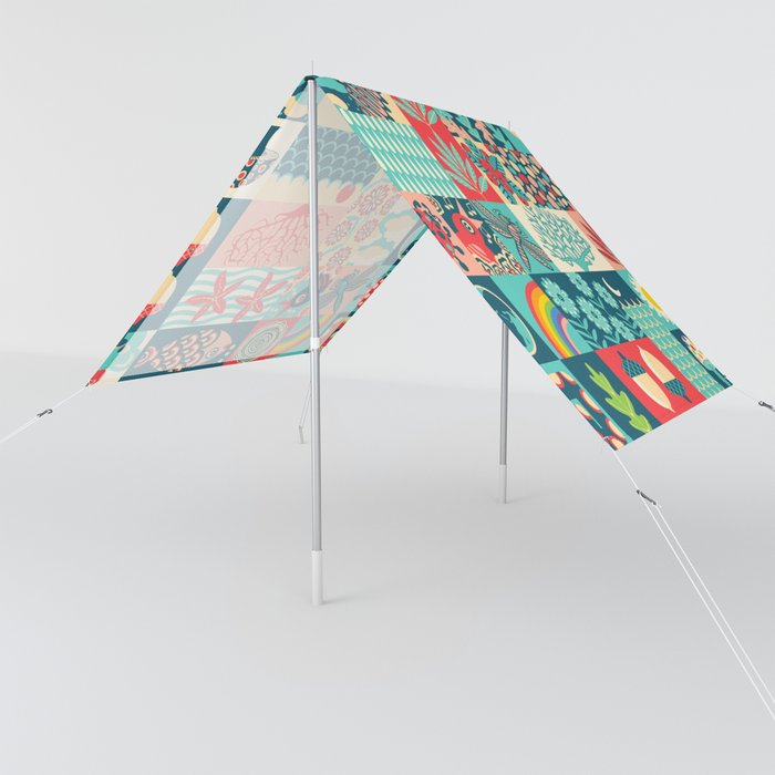 A DAY IN THE LIFE -Love Of Earth Nature Outdoors Wildlife Patchwork Checkerboard Design Sun Shade