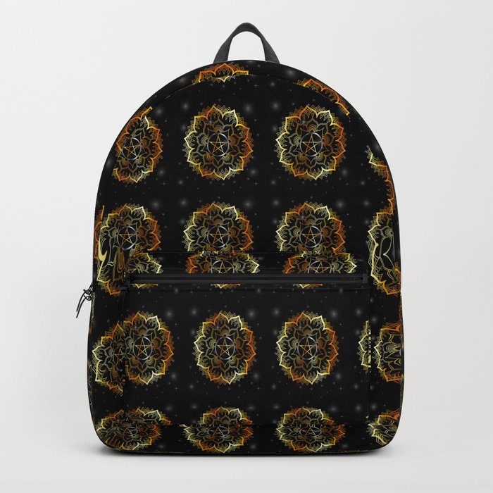 Golden decorative floral mandala sacred geometry Backpack