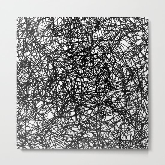 Angry Scribbles - Black and white, abstract, black ink scribbles pattern Metal Print