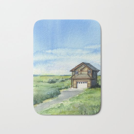 Beach House Landscape Watercolor | Long Beach, WA Bath Mat
