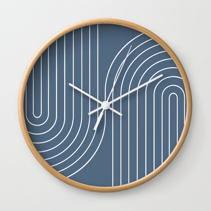 Minimal Line Curvature LXXXIV Nautical Blue Mid Century Modern Arch Abstract Wall Clock