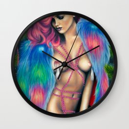 Happy New Me Wall Clock | Stripper, Painting, Pinup, Fantasy, Girl, Christmastree, Mystical, Nude, Glitter, Snow 