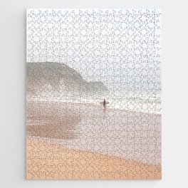 Surfer on Praia da Cordoama | Moody Beach Day in Portugal Art Print | Surf Travel Photography in Europe Jigsaw Puzzle