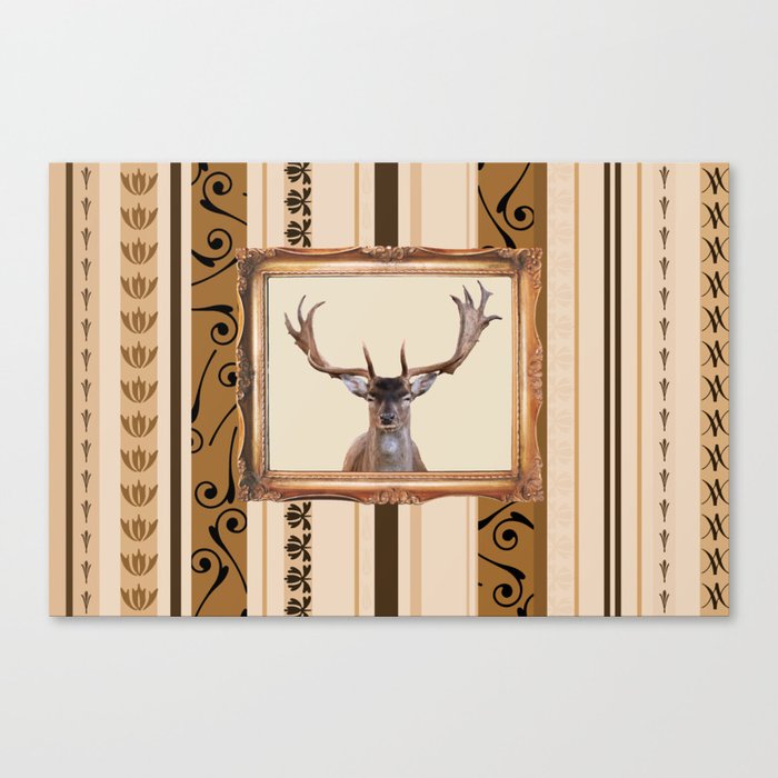 Reindeer Head Illustration in Barock Frame with Stripes wallpaper