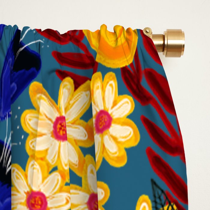 Flower Meadow Pink Yellow Orange Teal Blue Pattern