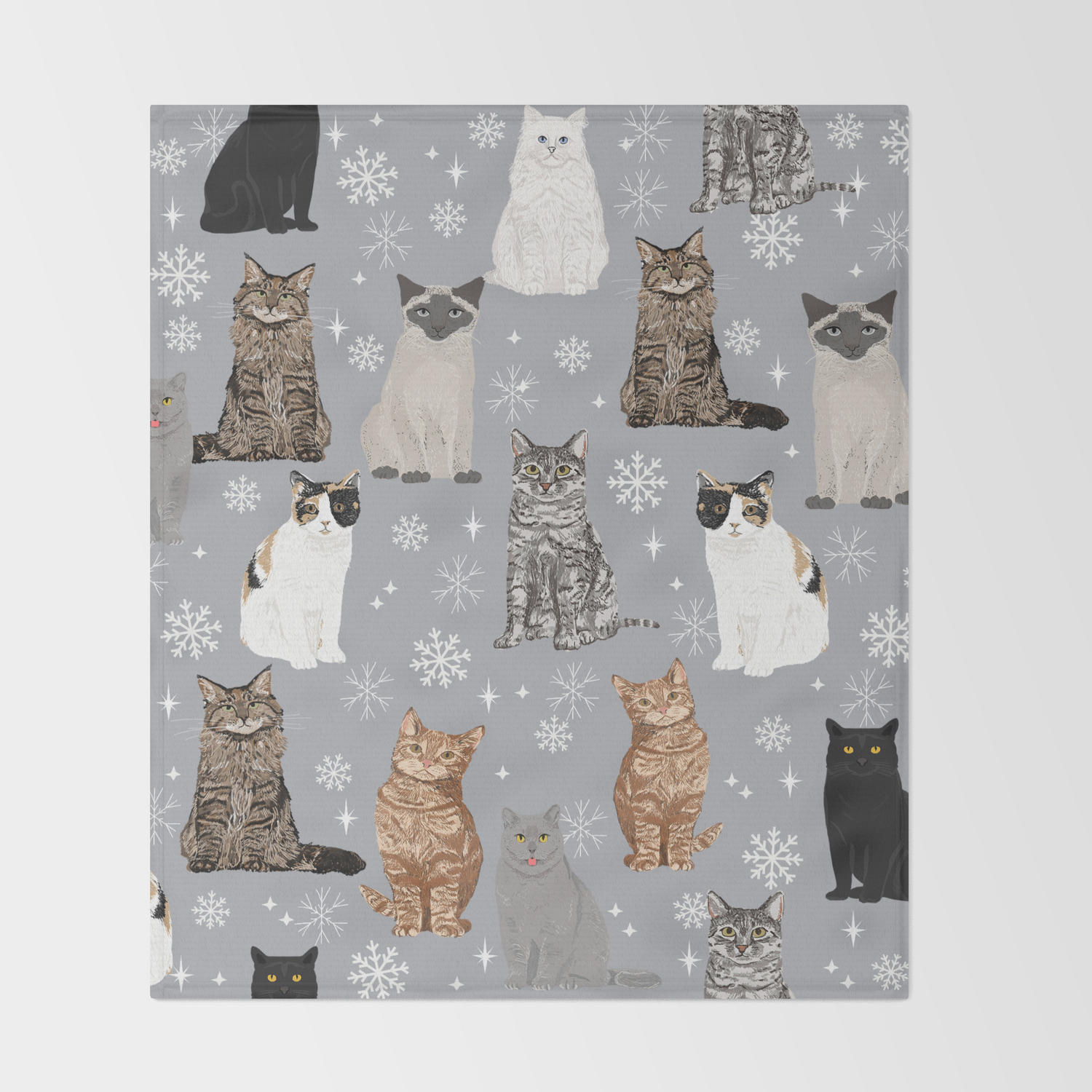 Cat Breeds Snowflakes Winter Cuddles With Kittens Cat Lover Essential Cat Gifts Throw Blanket By Catclub Society6