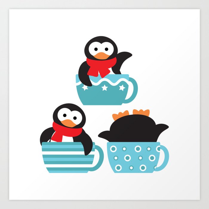 Trio coffee penguins 2 Art Print