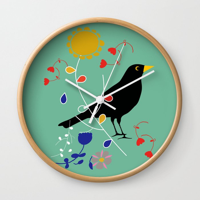 Black Bird Green Wall Clock