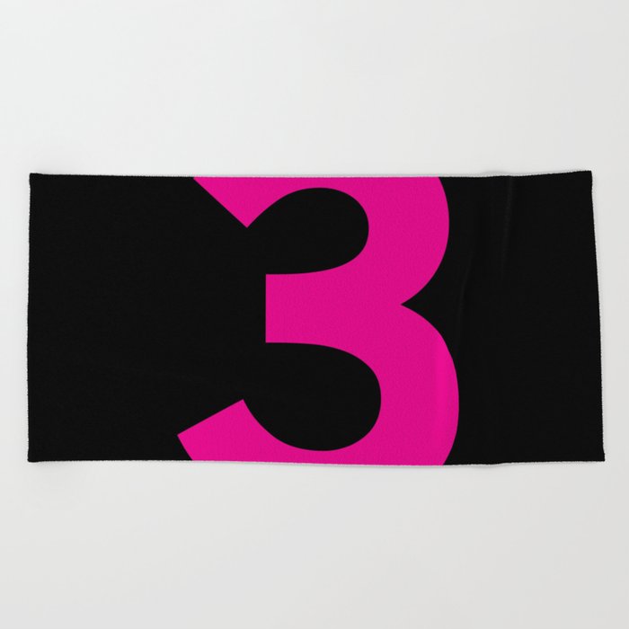 Number 3 (Magenta & Black) Beach Towel