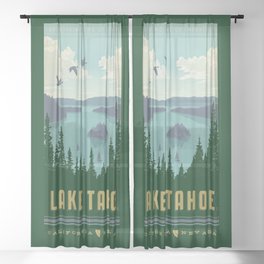 Vintage Lake Tahoe Travel Poster Sheer Curtain