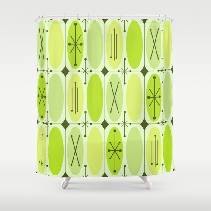 Atomic Era Ovals In Rows Chartreuse Shower Curtain