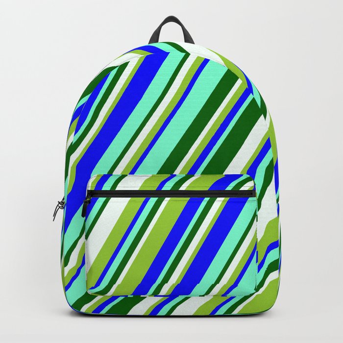 Eyecatching Green, Blue, Aquamarine, Dark Green, and Mint Cream Colored Stripes Pattern Backpack