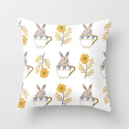 Teacup bunny Throw Pillow