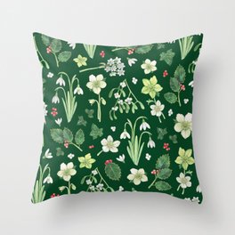 Winter Garden - dark green  Throw Pillow | Mistletoe, Garden, Pattern, Gothic, Floral, Illustration, Holiday, Plants, Christmas, Holly 
