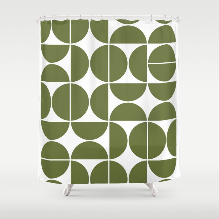 Mid Century Modern Geometric 04 Olive Green Shower Curtain