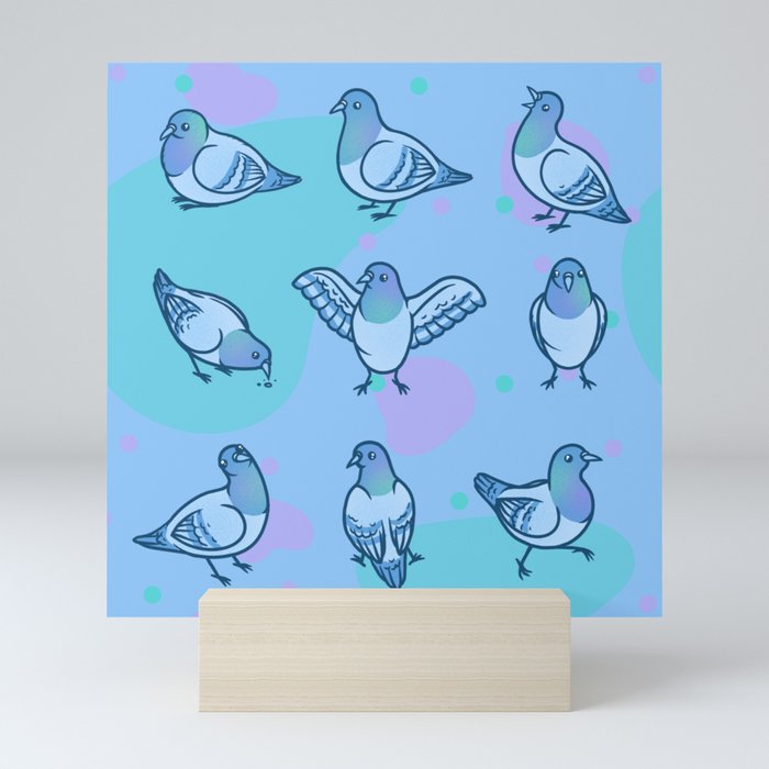 Playful Pigeons Mini Art Print