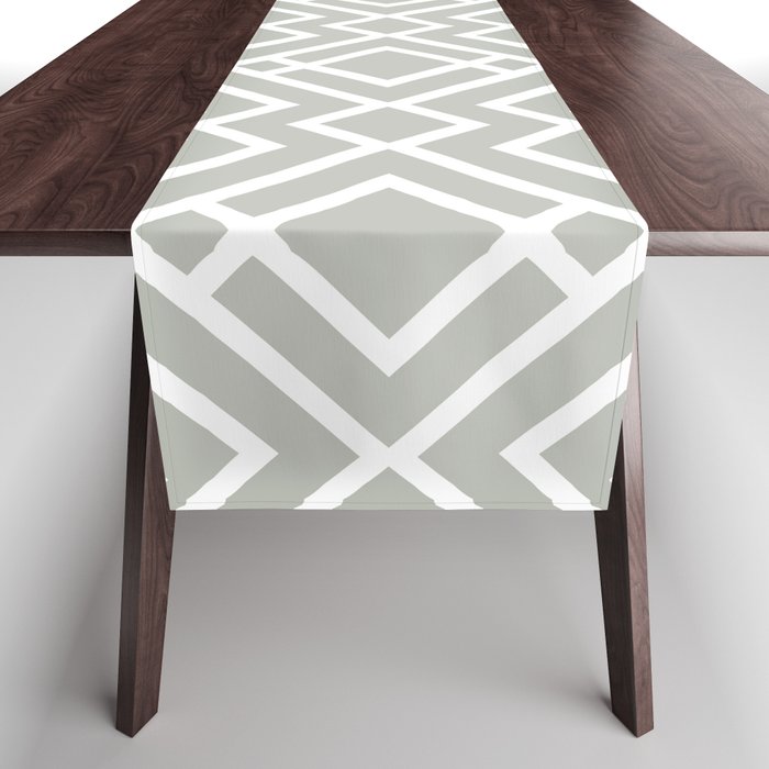 Green and White Diamond Shape Pattern - Pratt and Lamberts 2022 Color of the Year Gray Mist 419B Table Runner