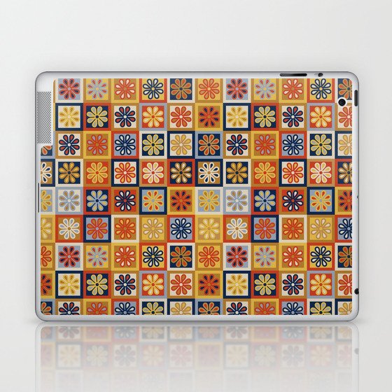 Retro Colorful Flower Checkerboard Laptop & iPad Skin