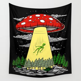 Alien Abduction Magic Mushrooms Psychedelic UFO Wall Tapestry