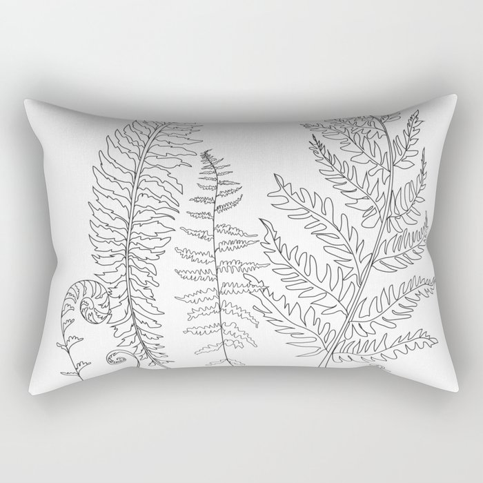 Minimal Line Art Fern Leaves Rectangular Pillow