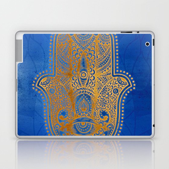 Elegance Hamsa Hand Metallic Gold Royal Blue Laptop & iPad Skin